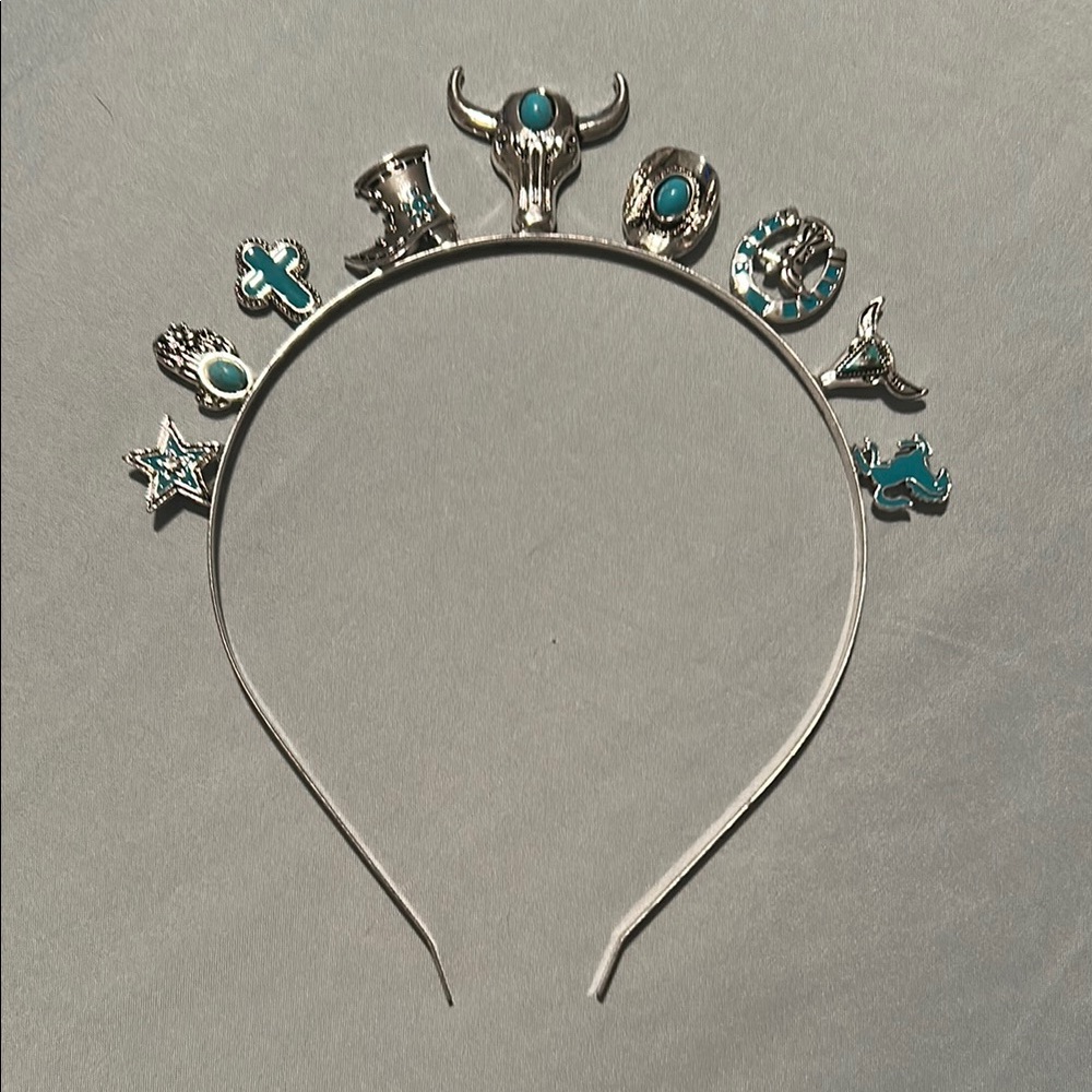 Silver & Turquoise Western Style Headband for Adults